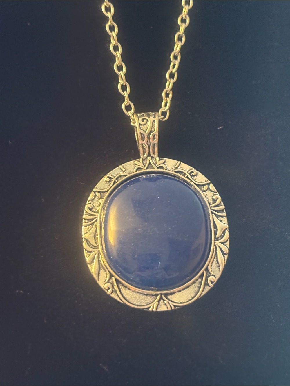 Silver1-Tone Blue Glass Pendant Necklace